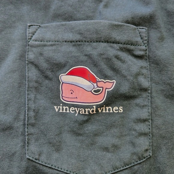 Vineyard Vines Santa whale hat long sleeve green Christmas tee Boys L 16 Holiday - Picture 5 of 7